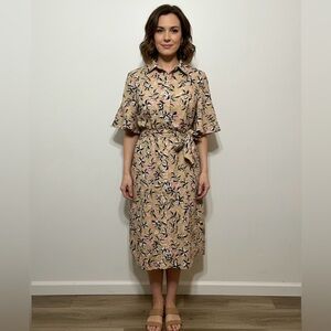 Banana Republic Factory Floral Bell Sleeve Button Up Shirt Dress